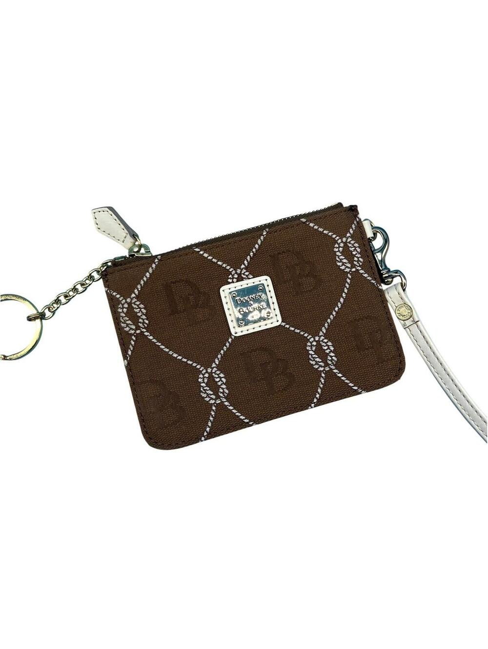 Dooney & Bourke Wristlet Pouch Wallet Womens One Size Brown Logo Canvas Key Ring
